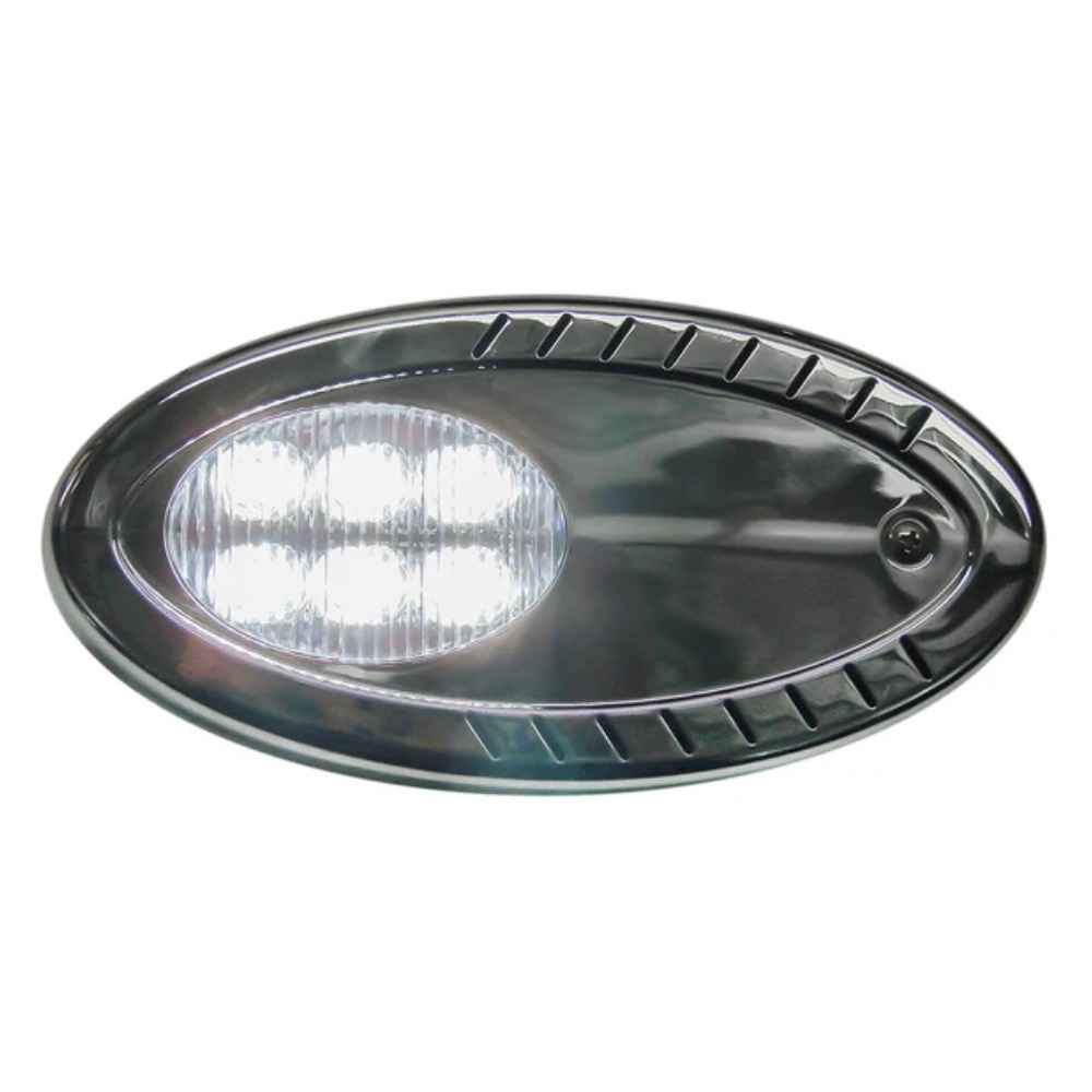 A silver TecNiq E96 surface mount spotlight with a clear lens