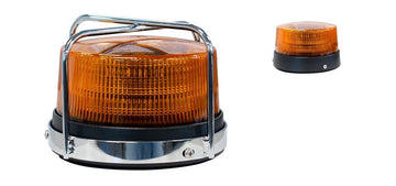 Two orange TecNiq K10 : Flashing Beacon with metal brackets on a white background