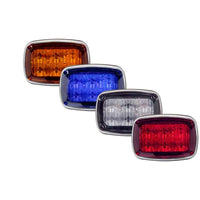 Set of four rectangular TecNiq K40 : 5"x 3.3" LED Emergency Flasher in orange, blue, clear, and red on a white background.