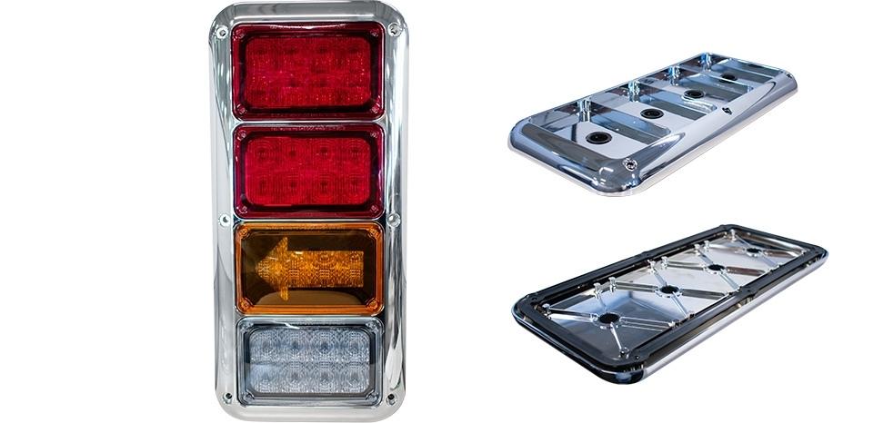 Set of vehicle TecNiq K60 : 6"x 4" LED Emergency Flasher with red, amber, and blue lenses on a white background