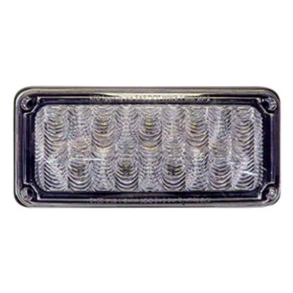 A rectangular LED emergency flasher with a clear lens and a black housing.