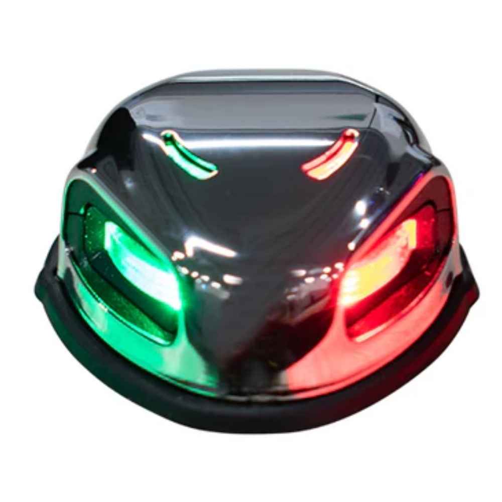 A black TecNiq M20 navigation light with green and red lenses designed for watercraft.