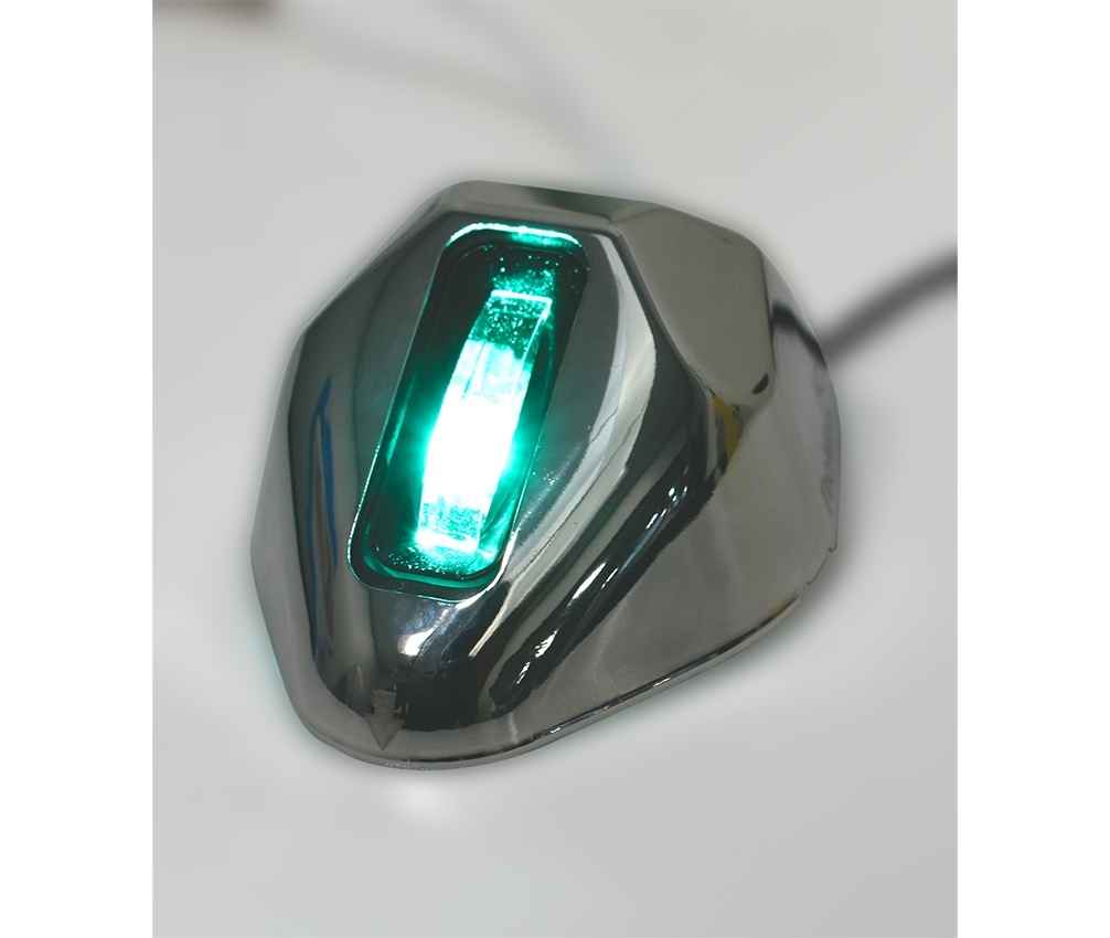 A silver TecNiq M21 side mount navigation light with an LED indicator.
