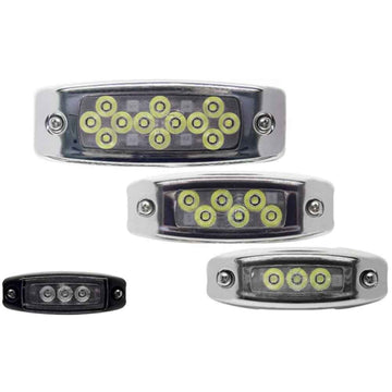 Set of four TecNiq M50 : Water Dragon Underwater Lighting with clear and black covers on a white background