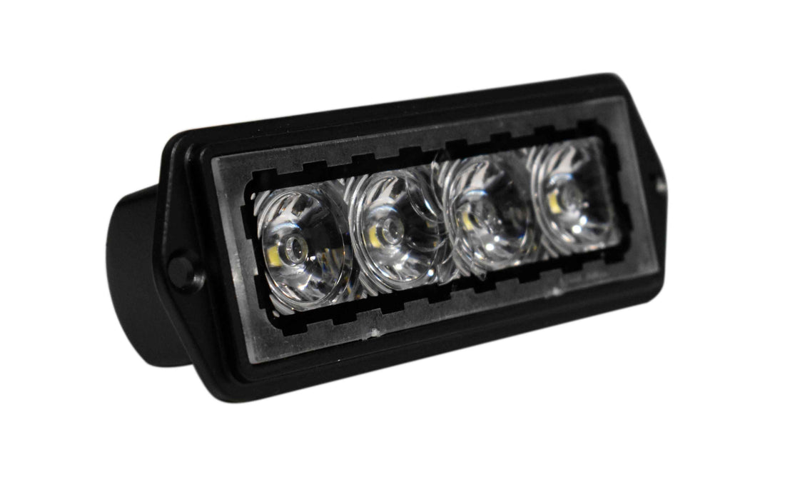 LED light bar with four clear lenses on a white background