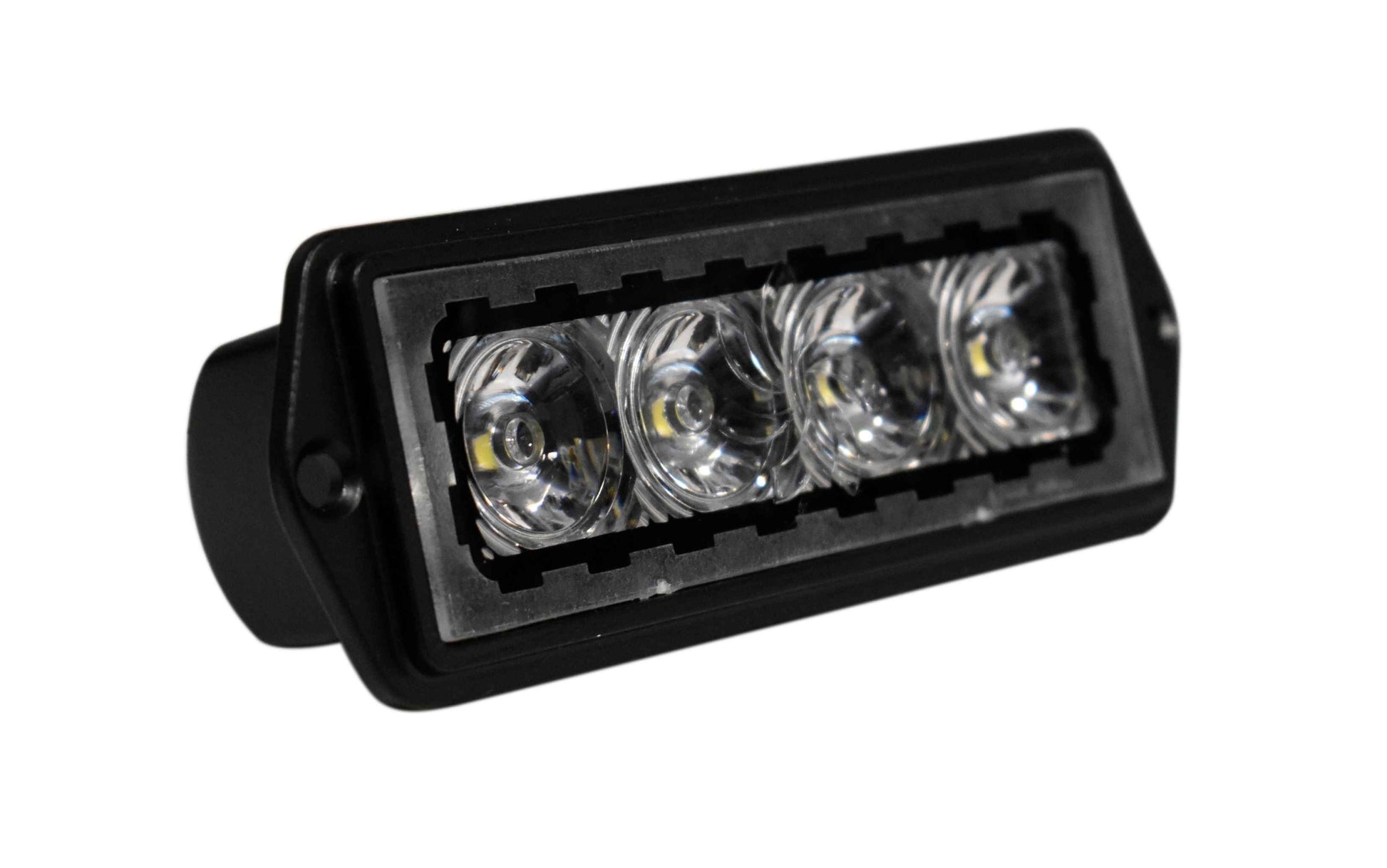 LED light bar with four clear lenses on a white background