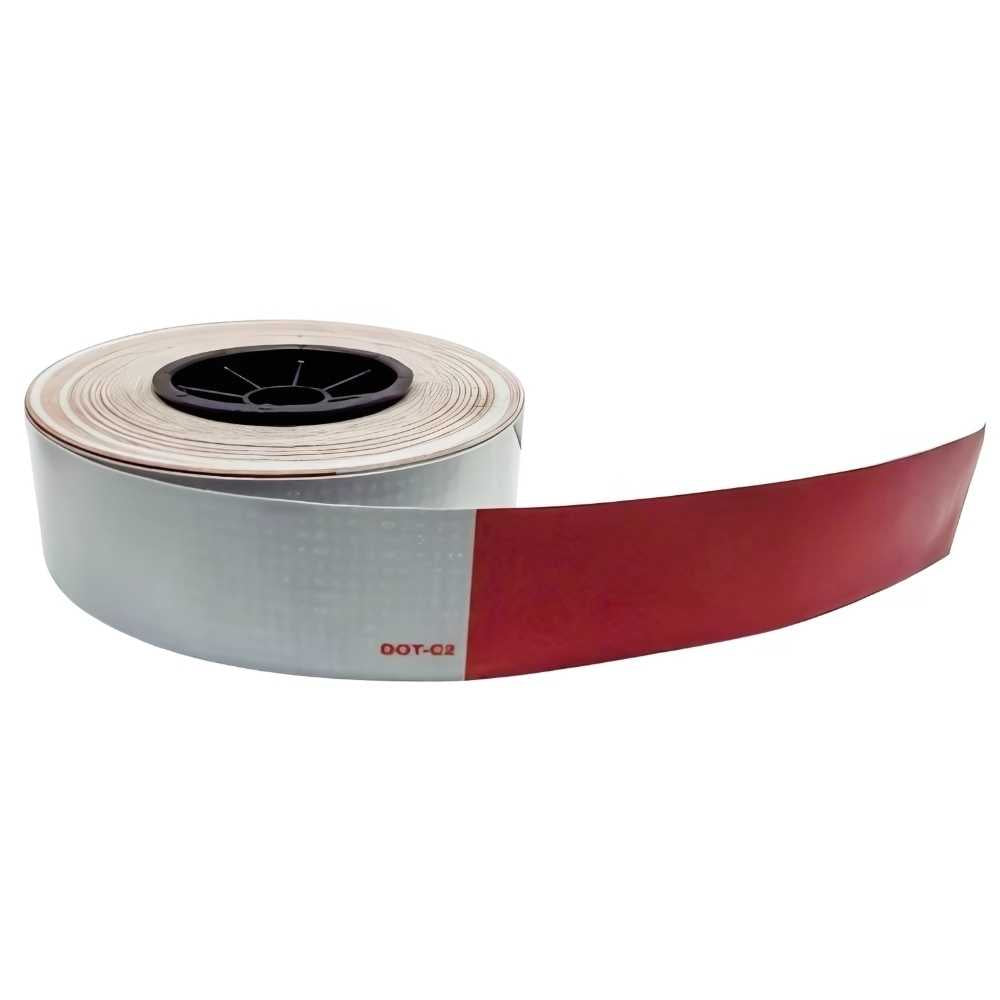 A roll of TecNiq R10 branded reflective tape with a red stripe on a white background.
