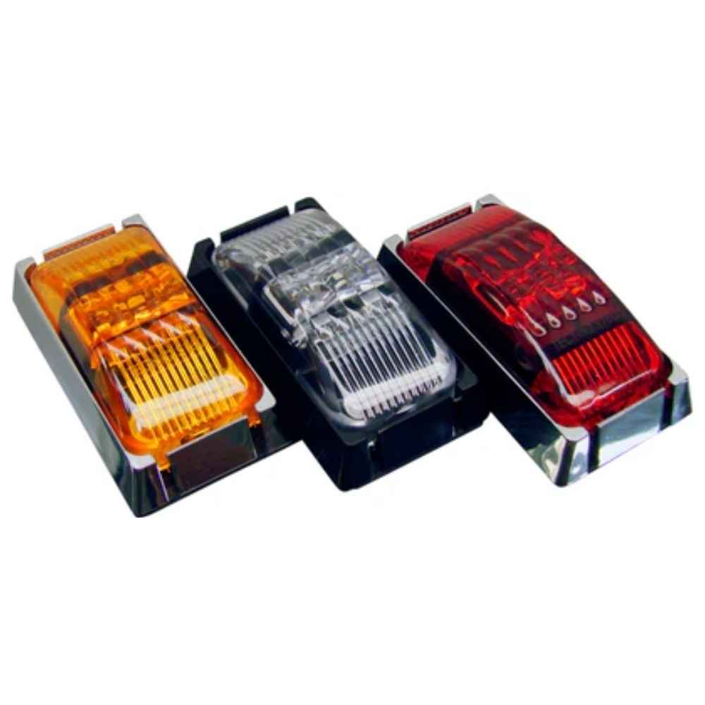 Three TecNiq S15 : PC Clearance Side Marker Lighting in orange, clear, and red on a white background