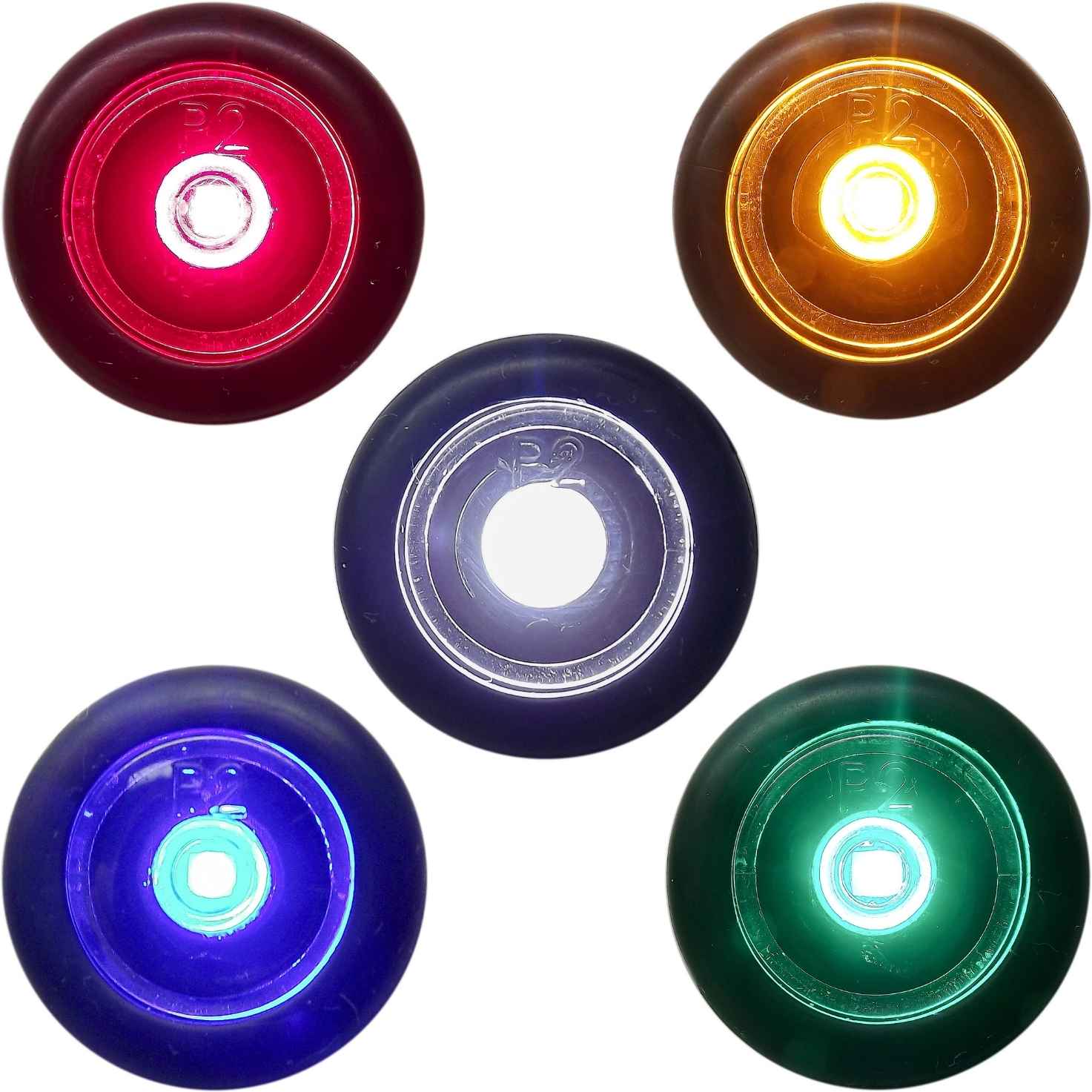 Five colorful TecNiq S33 : P2 Rated Miniature Side Marker on a white background