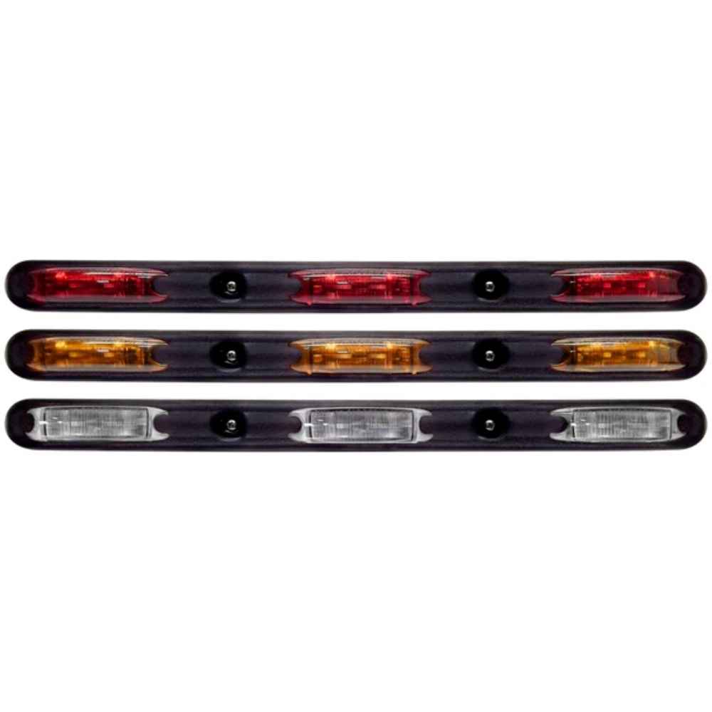 A set of three TecNiq S51 heavy duty identification bars with LED lights in red and clear colors, designed for vehicle