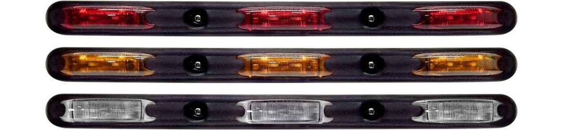 Set of four rectangular TecNiq S52 : V-Shaped Identification Bar for Marine Trailers in red, amber, and clear on a black background