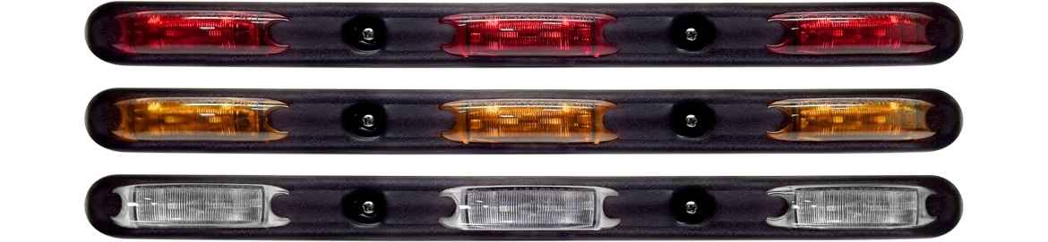 Set of four rectangular TecNiq S52 : V-Shaped Identification Bar for Marine Trailers in red, amber, and clear on a black background