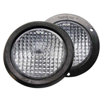 Two round fog lights TecNiq T41 : High Brightness Reverse Lamp with black rims on a white background