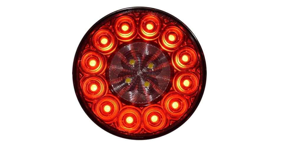 Round red TecNiq T42 : 4" Round Stop/Tail/Turn/Reverse light on a white background