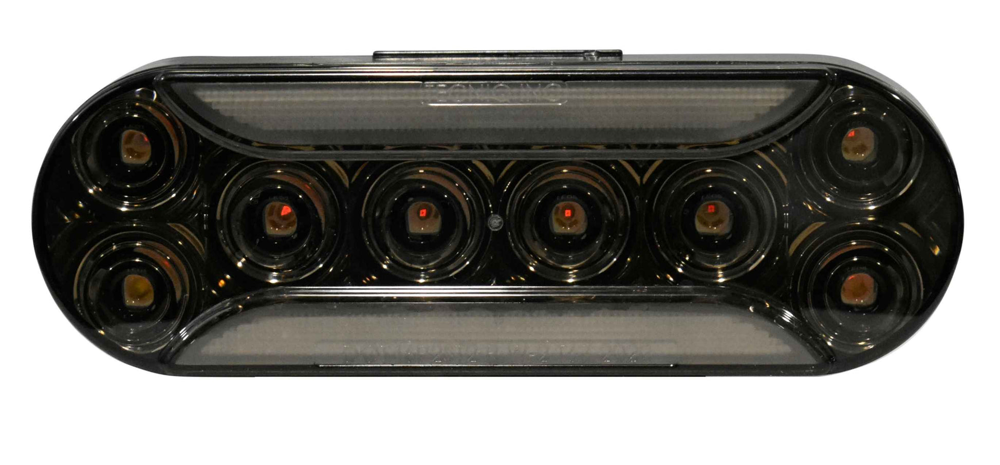 Black LED light bar with multiple lenses on a white background