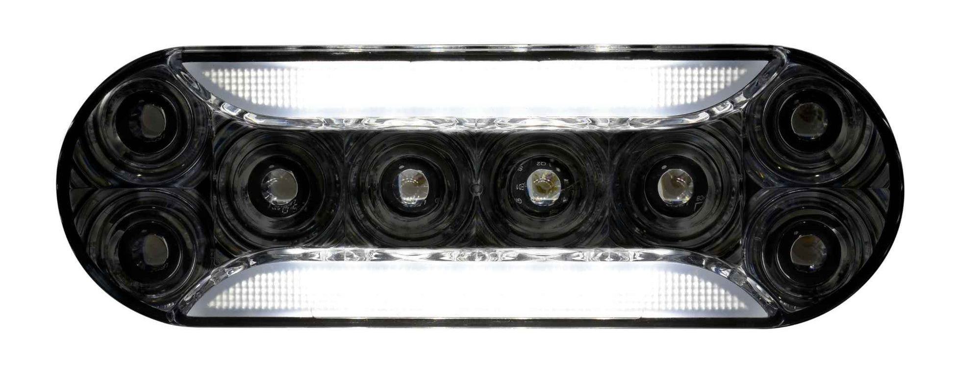 Rectangular LED light bar with multiple lights on a white background
