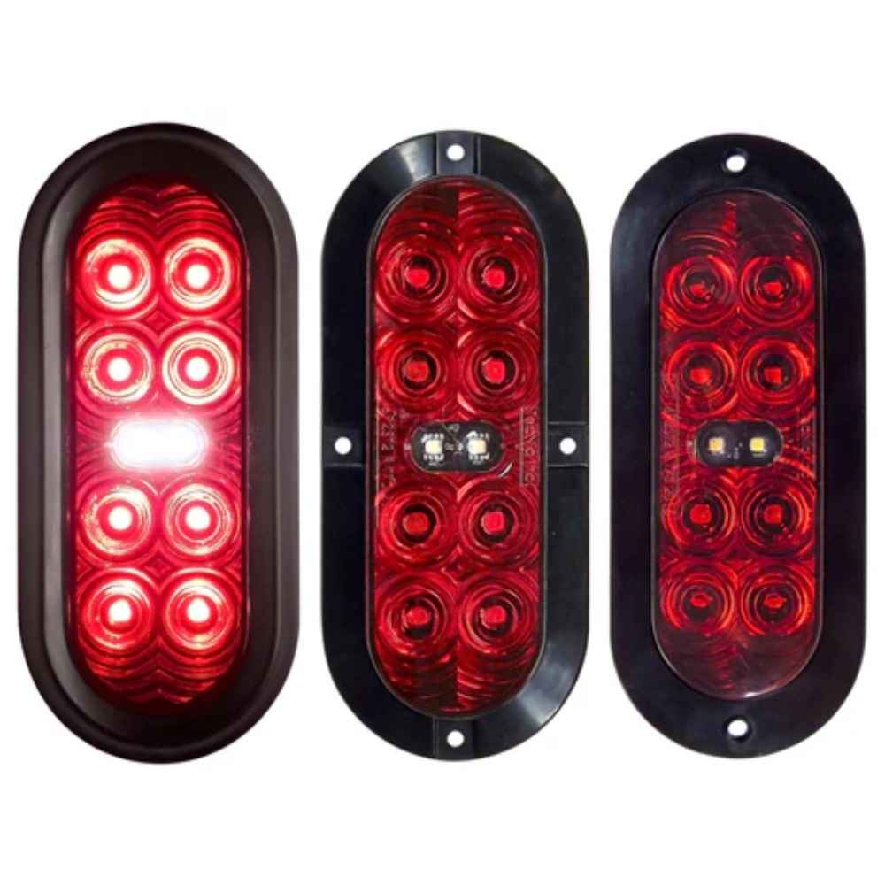 TecNiq T70 : 6" Oval LED High Visibility STTR Three oval red LED trailer lights on a white background
