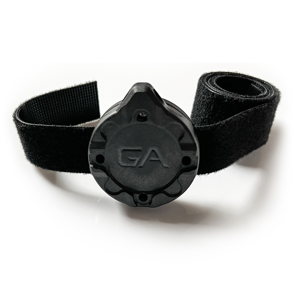 Velcro strap and magnetic base mount for Guardian Angel safety light—adjustable and secure fitting.